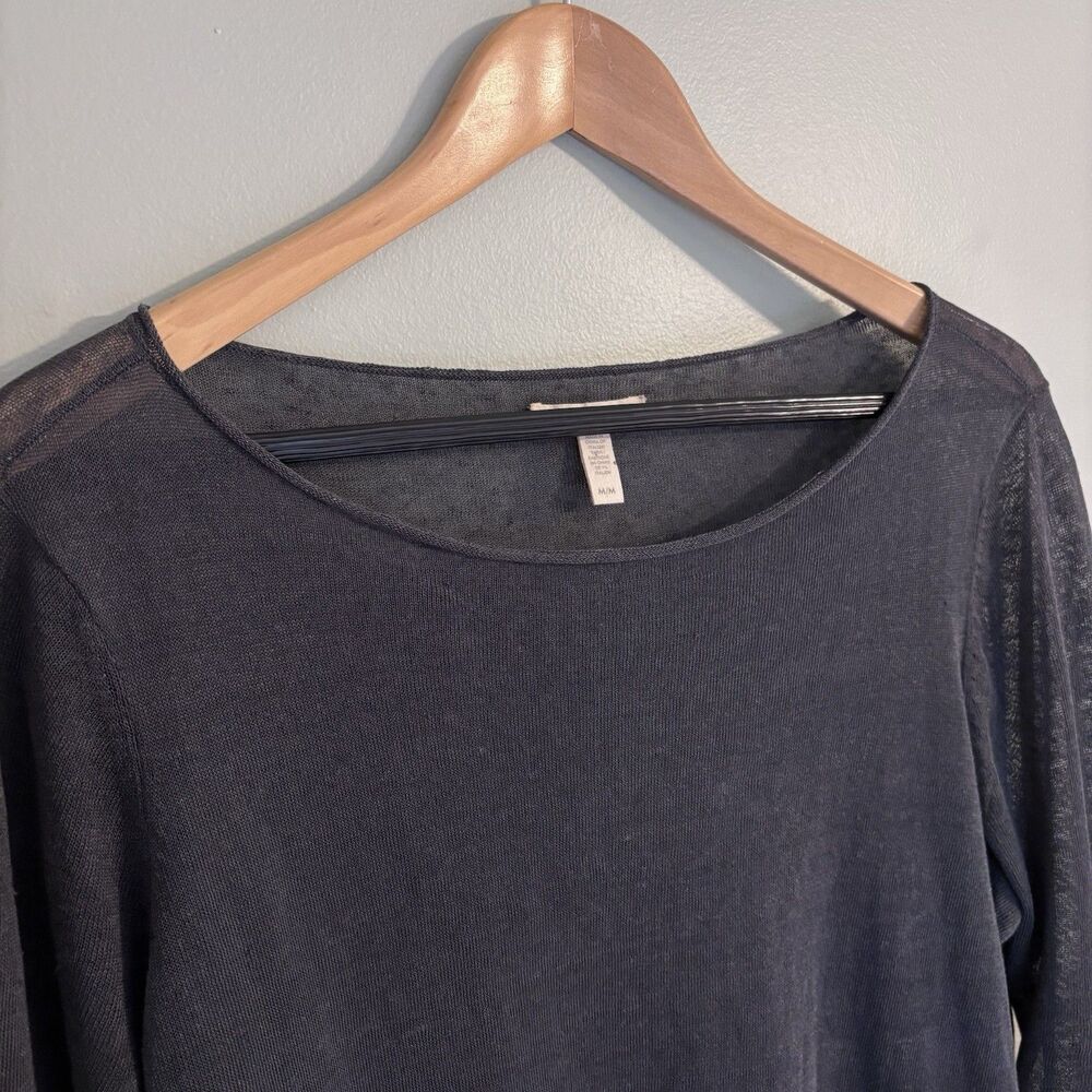 Eileen Fisher Organic Linen Blend Top Sz M Rolled Neck Minimalist Quiet Luxury - Picture 2 of 7